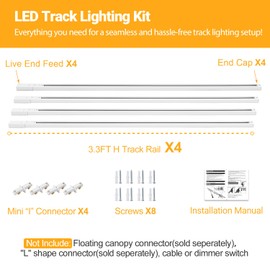 TuyuBEE H Type Track Rails Kit - 13FT with End Caps and Live End Feed Connector, Compatible with 120V H Style Track System and Heads, White