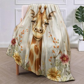 Giraffe Blanket Gifts for Adults Kids Women Girls Soft Warm Lightweight Cozy Farmhouse Wooden Garden Flowers Animal Throw Blankets for Bed Sofa Couch Living Room Decor 50x60in