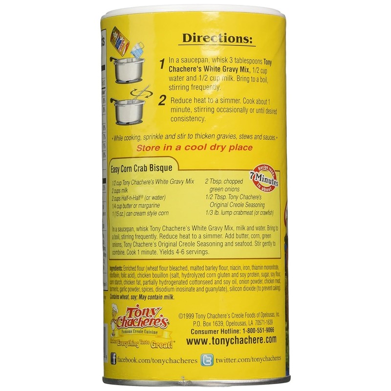 Tony Chachere Instant Gravy Mix, Instant White Gravy, 10 oz,