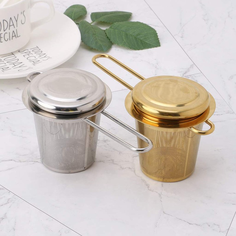 hgfcdd Premium Edelstahl-Teesieb mit Doppelgriffen und Deckeln (Gold)