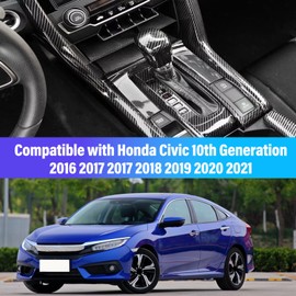 Center Console Automatic Gear Shift Panel Cover ABS Carbon Fiber Compatible with Honda Civic 2016-2021 Center Consoles Cover (4Pcs)