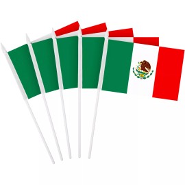 G128 24 Pack Handheld Mexico Mexican Stick Flags 4x6 In Printed 150D Polyester