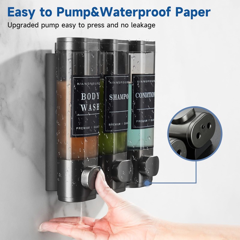 Shampoo and Conditioner Dispenser,Unisense Shower Soap Dispenser 3 Chamber No