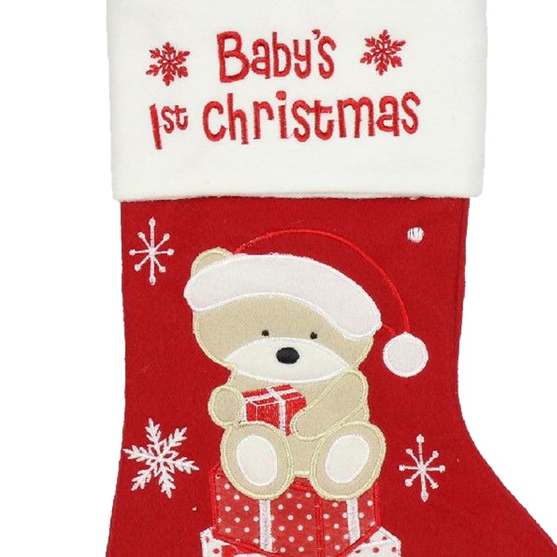 Widdle Gifts Baby's 1st Christmas Keepsake Stocking with Embroidered Teddy