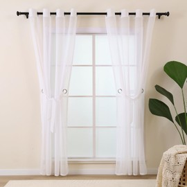 L.Z.E White Voile Curtains for Living Room 84 Inch Drop Sheer White Curtains & Drapes for Bedroom 213 cm Long Transparent Voile Window Sheers with Tiebacks Eyelet 2 Panels Set (LZE2201WI84-UK)