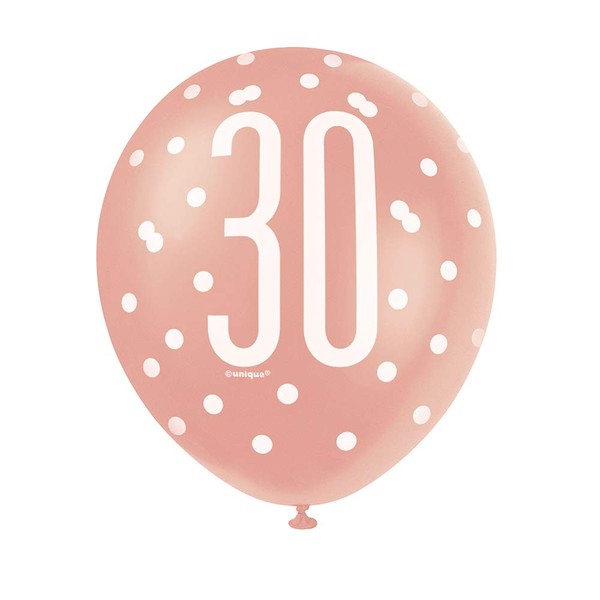 Unique 84917 12" Latex Glitz 30Th Birthday Balloons, Rose Gold