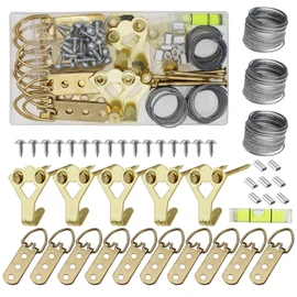 Picture Hanging Wire Kit D Rings Picture Hardware with Screws 3*10Ft Picture Wire Hanging Picture Hooks 100lbs Picture Hanging Kit with Nails Heavy Duty Hangers for Pictures, Clocks, Mirrors