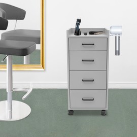 Salon Trolley Cart, Rolling Hair Cart with Hair Dryer Holder and 4 Drawers,Movable Makeup Organizer Stations Cabinet for Barbershops,Home(Grey)
