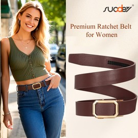 SUOSDEY Women Leather Ratchet Belt for Jeans Pants with Automatic Sliding Buckle, Adjustable Belt for Ladies, Width 1.2"