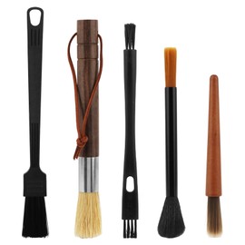 5 Pcs Coffee Grinder Cleaning Brush Set, Professional Espresso Cleaner Tool, Barista Brush with Black Boar Bristle with Durable Wood Handle & Natural Bristles for Home Kitchen