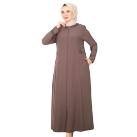 Abaya for Muslim Women with Stone Detail | Zipper and Regular Long Sleeve Dress Islamic Kaftan Maxi Size