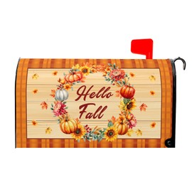 Fall Mailbox Covers Magnetic Standard Size 21" X 18" Autumn Wreath Orange Buffalo Plaid Magnetic Mailbox Cover Thanksgiving Holiday Wraps Post Letter Box Cover Outdoor Decorations