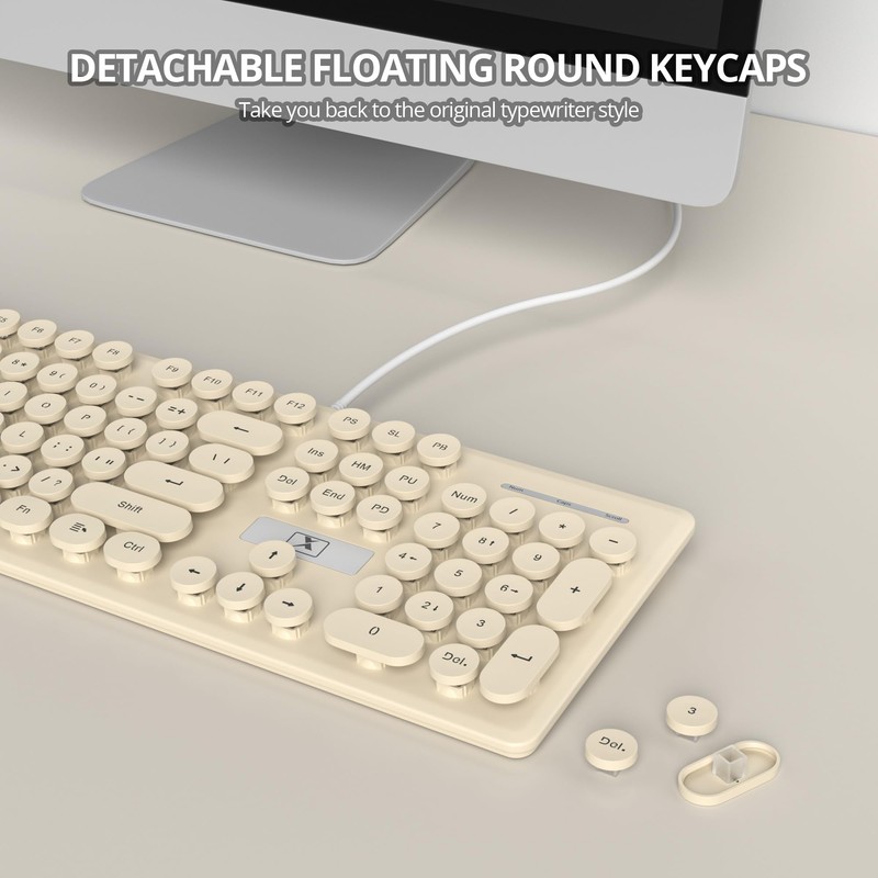 iRoboosta Quiet Keyboard Wired Membrane Keyboard Aesthetic, Full Size 104