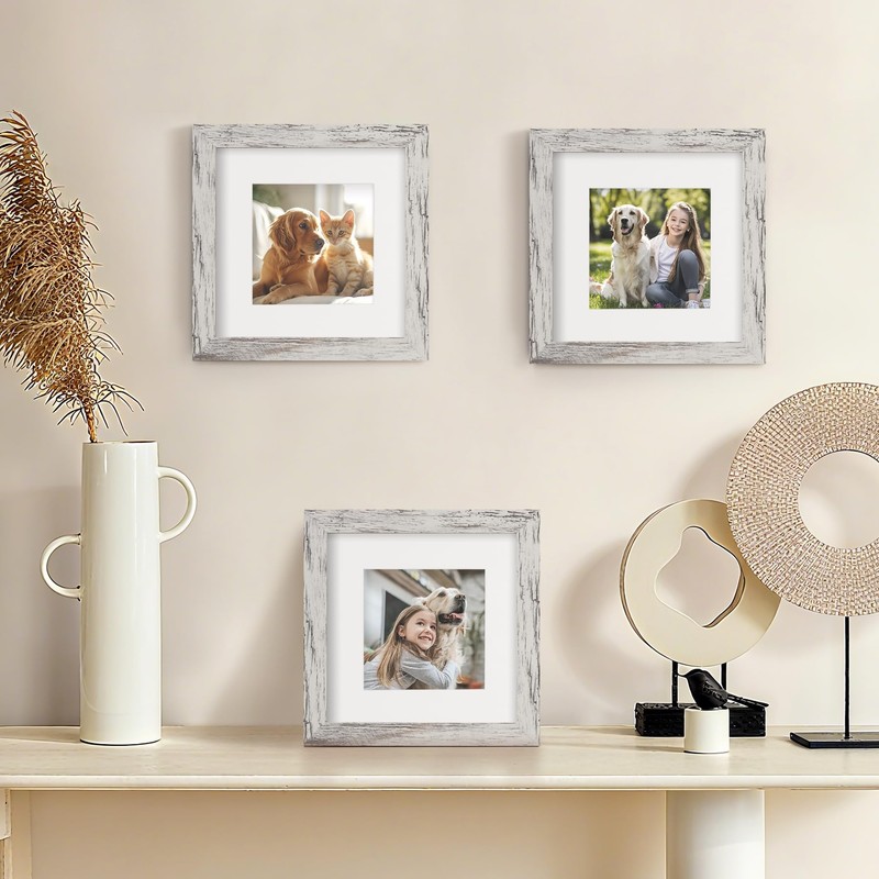 TOFOREVO 6x6 Picture Frames Set of 6 Distressed White Wood