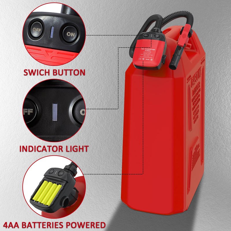 Fuel Transfer Pump, Automatic Portable AA Battery Gas Pump Easy