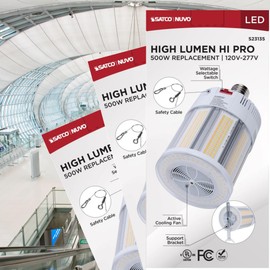 Satco Part S23135 200W/150W/100W LED Corncob Bulb, EX39 Base, 120-277V, 3000K/4000K/5000K CCT Selectable, 500W HID Replacement, Ballast Bypass, Damp Rated, 50,000 Hr, DLC Listed