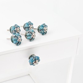 Knober Set of 6 Ceramic Furniture Knobs Drawers Doors Furniture Restoration Pumpkin Shape Hand Painted Turquoise Green