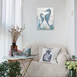 PHAMTE Seahorse Sea Animal Wall Art, Seashore Coastal Cottage Ocean Nautical Print Framed Canvas Painting Artwork For Home Coastal Beach House Bedroom Living Room Bathroom Office Decor(11x14 Inch)