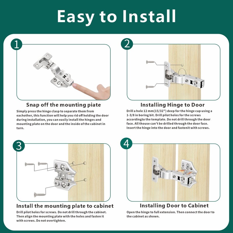 6 Pack Inset Overlay Soft Close Cabinet Hinges 105° Frameless
