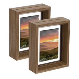 QUARKZMAN Pack of 2 Floating Frame, 5 x 4 Inch Natural Wood Picture Frames for Pressed Flowers, Standing Wall Hanging Picture Collection, Nut Brown