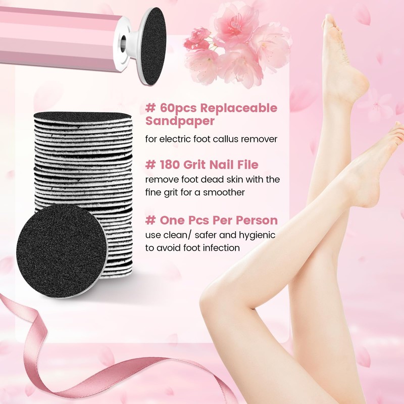 Foot File Replacement Pads, 60pcs Sandpaper Discs for Electric Foot
