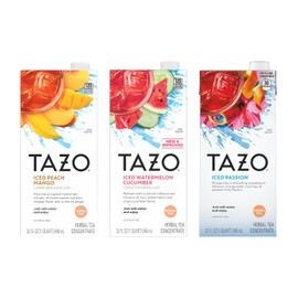 TAZO Tea Concentrate, Refreshers Iced Watermelon Cucumber, Iced Peach Mango, & Iced Passion 32 Fl Oz (1ea) (Variety Pack)