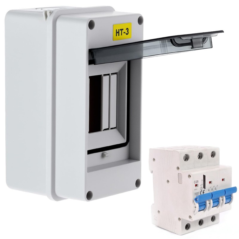 QWORK 3 Way Circuit Breaker Box with DIN Rail, IP65