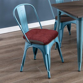 baibu 14×14 Metal Dining Chair Pads with Ties Set of 2, Super Soft Kitchen Chair Cushions Bar Stool Cushions with Non-Slip Bottom - 2 Pads only (Red, 14×14×2.5in)