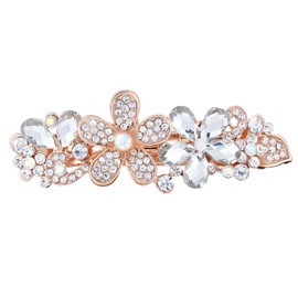 Barrette, Hair Accessories, Hair Jewelry, Flower, Wedding, Party, Evening Roll, Glitter, Luxurious, Elegant, Office (White)