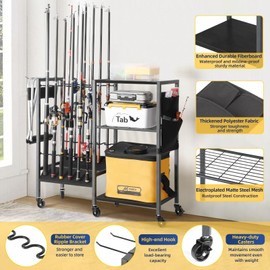 Fishing Rod Holders Fishing Gear Fishing Equipment Organizers Fishing Pole Holders Fishing Rod Tackle Cart for Garage Home Entryway Corner Gift Ideas for Men Dad Black