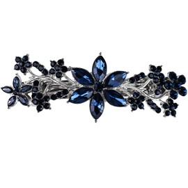 Vintage Crystal Hair Barrettes,Sparkly Glitter Crystal Rhinestones Flower Hair Clips French Style Hairpin Hair Accessories for Women Girls (Navy Blue)