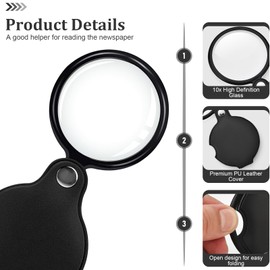 Elezeal 4-Pack Folding Magnifying Glass with Lanyard - 10X Mini Pocket Magnifier, Portable Handheld Folding Eye Loupe Magnifying Glass Lens for Reading, Jewelry Appraisal, and Crafts