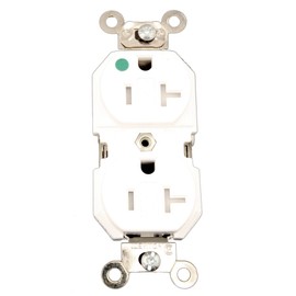 Leviton 8300-SGW 20 Amp, 125 Volt, Extra Heavy Duty Hospital Grade, Duplex Receptacle, Tamper Resistant, Straight Blade, Self Grounding, White