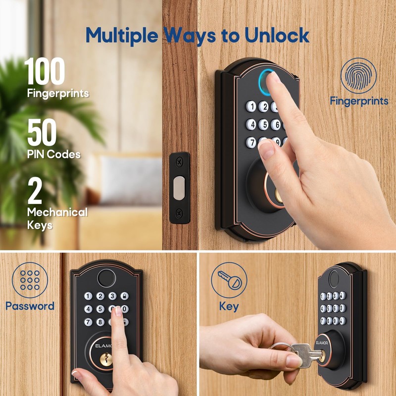 ELAMOR M19 Fingerprint Door Lock with 2 Lever Handles, Keyless