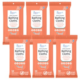 The Pharma-C Company - Water-Activated Bathing Cloths [6 pack - 10ct packs] – Rinse-Free XL Body Wipes for Adults. Pretreated Disposable Bath Wipe for Elderly, Hospice, Camping.