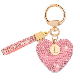 LAXPICOL Pink Crystal Heart Letter L Keychain For Women Initial Letter Keychain Bling Sparkly Cute Backpack Car Key Accessories