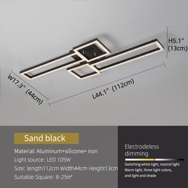 BEINEIJIE Ceiling Light Rectangle Dimmable Luxury Ceiling Light Fixture Brightness Adjusted with Remote Control for Living Room Dining Room Bedroom 3000K-6500K (Black, L44.1*W17.3*H5.1 inch)