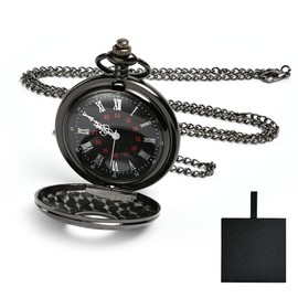 Vicloon Modern Quartz Watch with Chain - Vintage Roman Numerals Pocket Watch for Special Occasions (Black) Gift Box