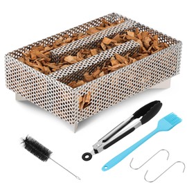 FLKQC 5" x 8" Pellet Smoker Tray, 12 Hours Billowing Maze Smoker Tray, Grill Smoker Box for Gas Grilling, Cold Smoker Generator fot Meat, Fish, Cheese Pork Smoking with Wood Pellets Included Handtools