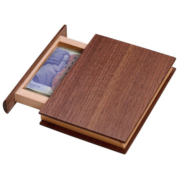Bits and Pieces - Mini Book Money Box Brainteaser Puzzle Box - Wooden Brain Game Secret Box- Gift Box