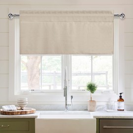 XWZO Cortinas para cenefas de cocina para ventanas, sala de estar, recámara, baño, estilo rústico, comedor, opacas, con aislamiento térmico, bolsillo para barra, 42 pulgadas de ancho x 16 pulgadas de largo, beige, 1 panel.