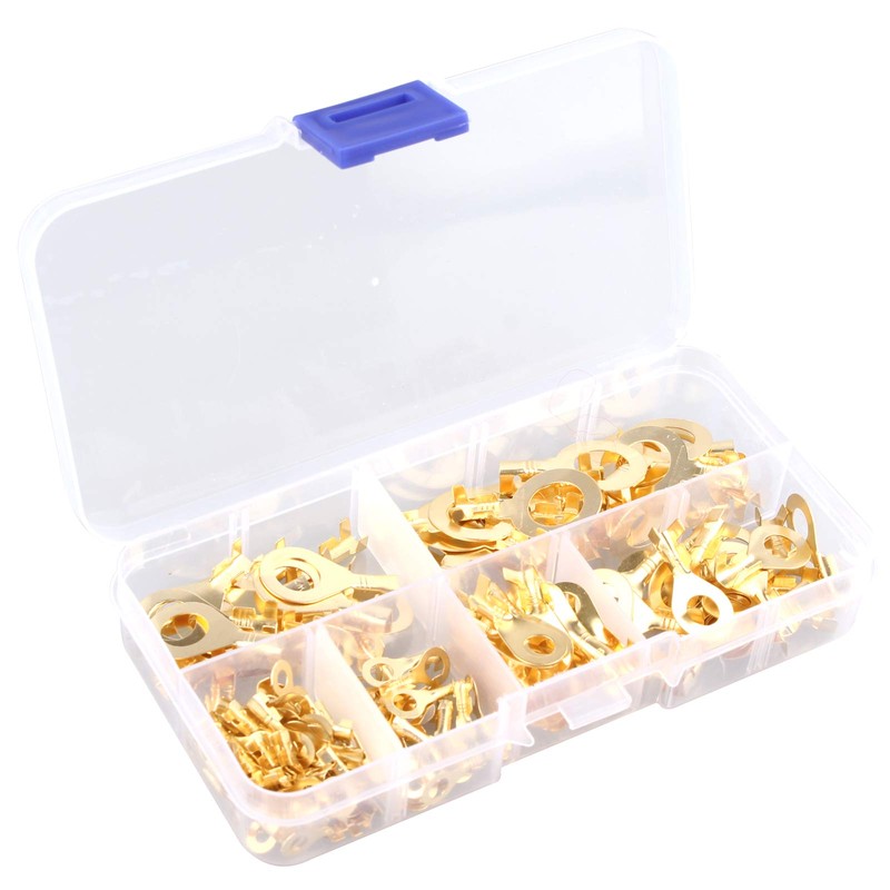 HALJIA 150PCS Assorted Brass Ring Cable Lugs Ring Eyes Copper
