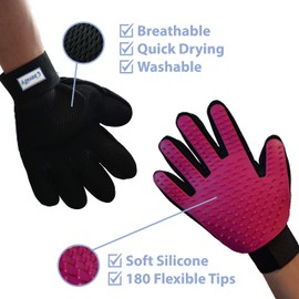 Zenify Pet Hair Remover Dog Grooming Glove Cat Brush Fur Removal Groomer Supplies for Short Haired Cats Puppy Dogs Horses Rabbits Massager Silicon Deshedding Mitt Efficient Gift (Pink 2 Pack)