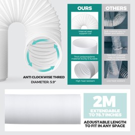 Innconee 1 Set 78.7'' Portable Air Conditioner Hose with Coupler 5.9'' Universal Flexible Ac Hose Extension with Tube Connector for Air Conditioner Vent