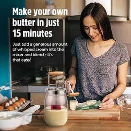 Butter Churn - 0.4 gallons Manual Butter Churner with Butter Spreader Knife, Vintage Mason jars Butter Maker With Wooden Handle Stainless Steel Gear, Silent For Baking of Top Gadgets Butter Maker