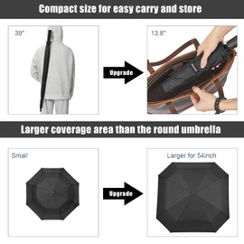 G4Free 54 Inch Large Golf Umbrella Automatic Square 3 Folding Windproof Umbrella Compact Travel Rain Umbrellas