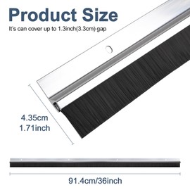 Jiekayi 2Pcs 36″Door Sweeps, Aluminum Metal Brush Sweeps for Gaps Up to 1.3″, Silver Trim with Black Brush, Size 36 in×1.71 in, Fill Gaps and Keep Unwanted Debris Out(Silver）