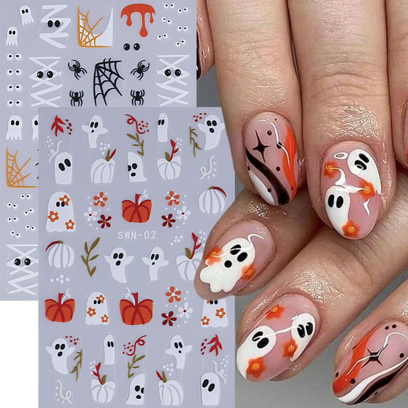 Halloween Ghost Embossed Nail Sticker 10PCS 3/5D Self Adhesive Nail