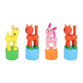 Toyvian 4pcs Wooden Cat Dog Figurine Toy Dancing Rocking Finger Puppets Wooden Push Up Toy Animals Finger Puppet Funny Finger Toys for Christmas Random Style