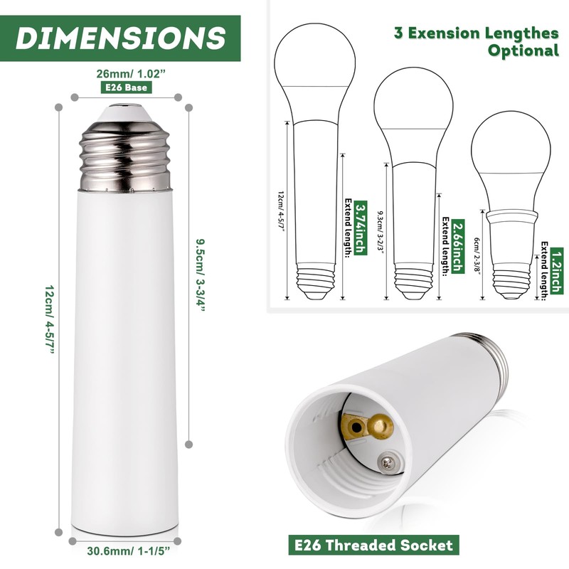 Light Socket Extender,E26 to E26 Medium Screw Light Bulb Socket